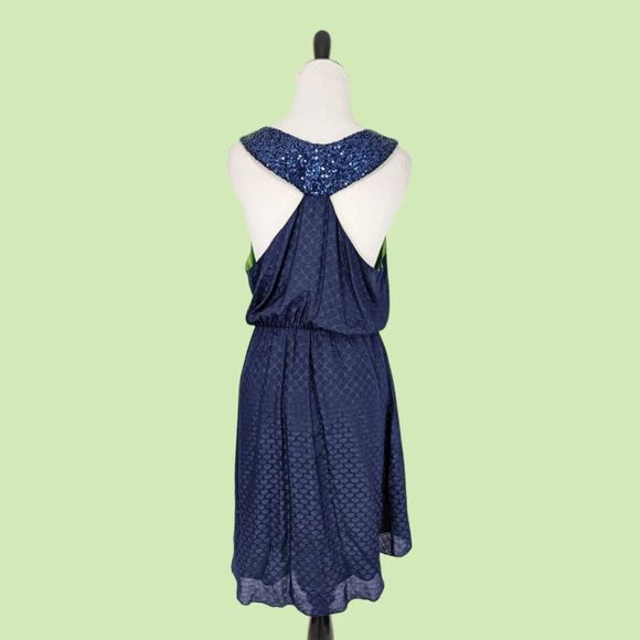 LILLY PULITZER Calissi Navy Blue Dress Sequin Collar Silk Jacquard #54138 M - Picture 2 of 7